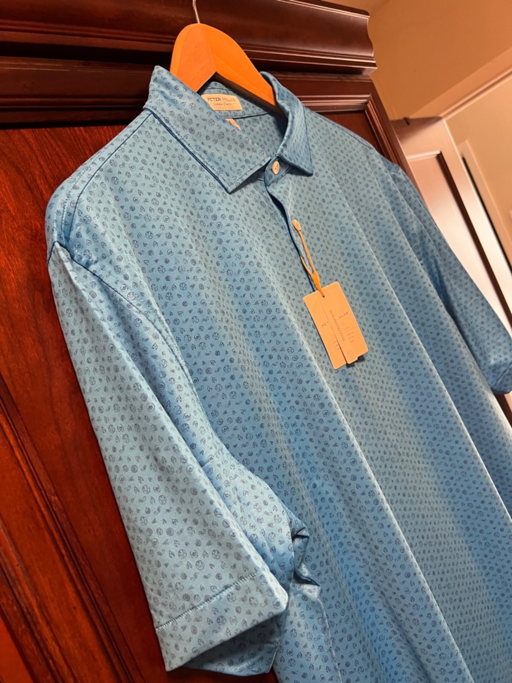 Brand New Peter Millar Summer Comfort Sky Blue Golf Polo World Traveler Print!